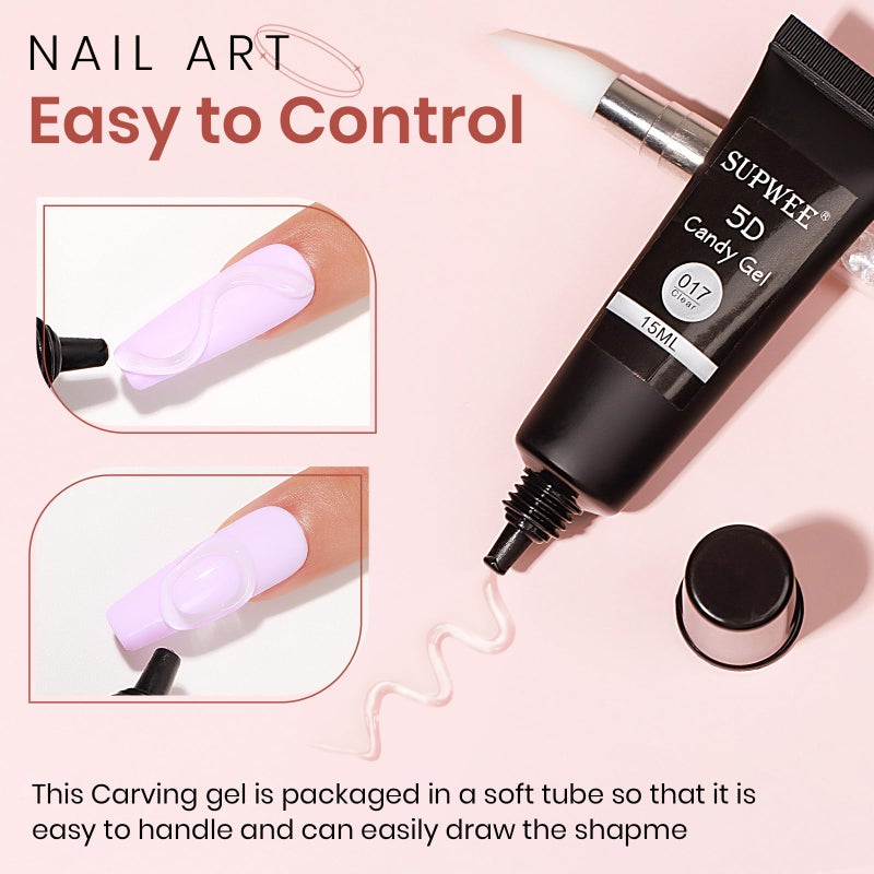 سوبوي جل SUPWEE ثلاثي الأبعاد لفن الأظافر، جل شفاف للنحت، مثالي لتصميم فن الأظافر، جل تشكيل ثلاثي الأبعاد يمكنكِ صنعه بنفسكِ، للرسم والتلوين ونحت الأظافر، أنبوب جل للأظافر، مناسب للاستخدام المنزلي، للتشكيل والتزيين، مانيكير - Image 3